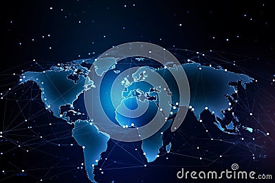 Global world network and telecommunication background. Communication technology for internet business. Generative Ai Stock Photo