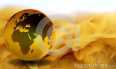 Globe with yellow smoky Background. Vector Illustration