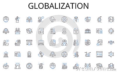Globalization line icons collection. Collaboration, Trust, Equality, Understanding, Civility, Recognition, Harmony Vector Illustration