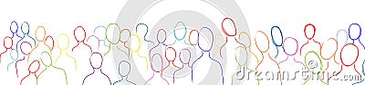 Globalization. Multicultural population. Crowd silhouettes of people with colorful stroke. Many multiethnic people who communicate Stock Photo