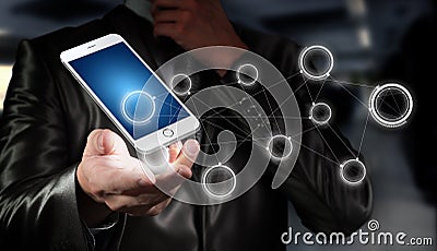 Globalization or Social network concept with new generation of mobile phone Stock Photo