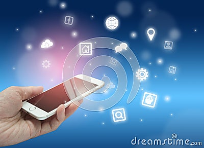 Globalization or Social network concept with new generation of mobile phone Stock Photo