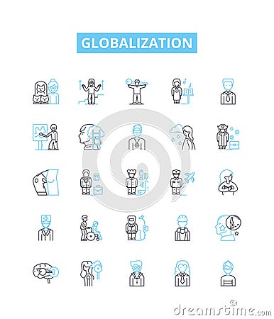 Globalization vector line icons set. globalization, internationalization, integration, unification, connectivity Vector Illustration