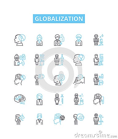 Globalization vector line icons set. globalization, internationalization, integration, unification, connectivity Vector Illustration