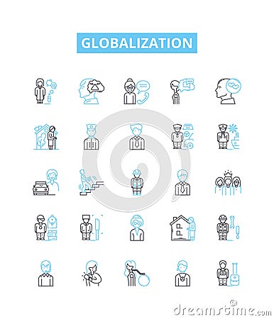 Globalization vector line icons set. globalization, internationalization, integration, unification, connectivity Vector Illustration