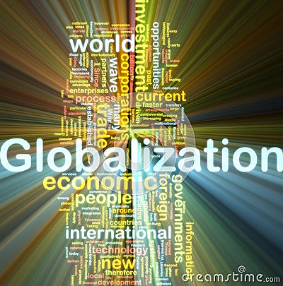 Globalization wordcloud glowing Cartoon Illustration