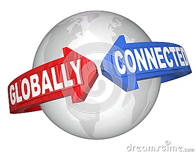 Globally Connected Word Arrows Around World Stock Photo