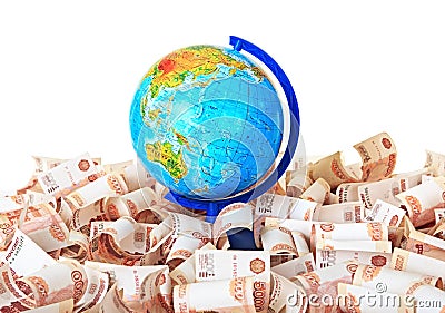 Globe against Russian banknotes Stock Photo