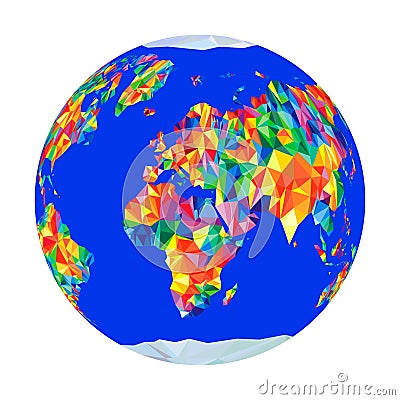 Globe with all continents World Map from triangles. Origami style. Vector polygonal pattern for your design Vector Illustration