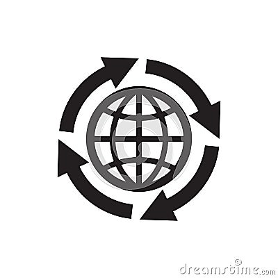 Globe with arrows - black icon on white background vector illustration for website, mobile application, presentation, infographic. Vector Illustration