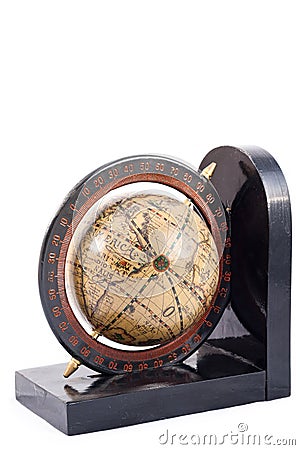 A globe on a bookend isolated Stock Photo