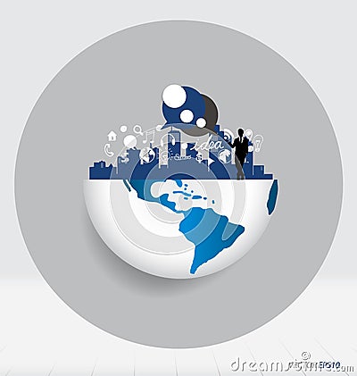 Globe and building with businessman and Modern application, can Vector Illustration