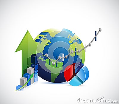 globe business graphs concept illustration Cartoon Illustration