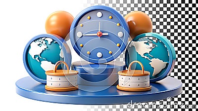 Globe and clock set study decor items for virtual offices png transparent image Generative AI Stock Photo