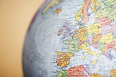Globe close-up on Europe Stock Photo