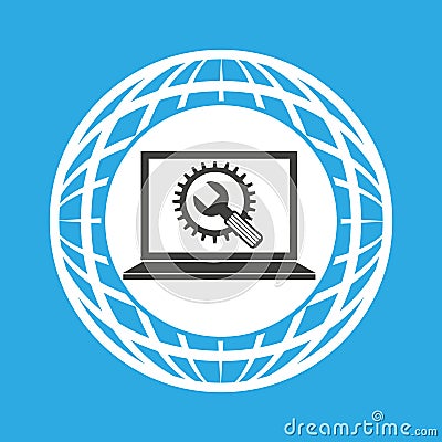 Globe computer tool gear communication Vector Illustration