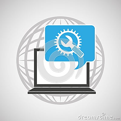 Globe computer tool gear communication Vector Illustration