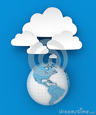 Globe connecting to cloud with copyspace, 3d Stock Photo