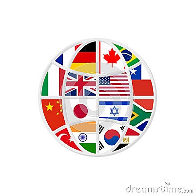 Globe countries flags in flat style, vector Vector Illustration