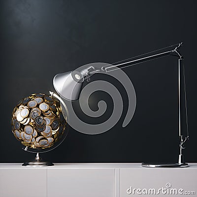 Globe created of euro coin unser the desk lamp light 3d render Stock Photo