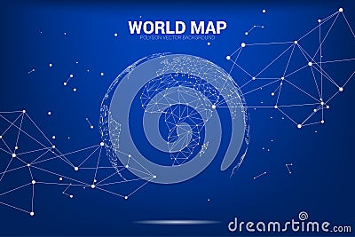 Globe 3D World map wireframe dot connect line polygon : concept of Digital network Stock Photo