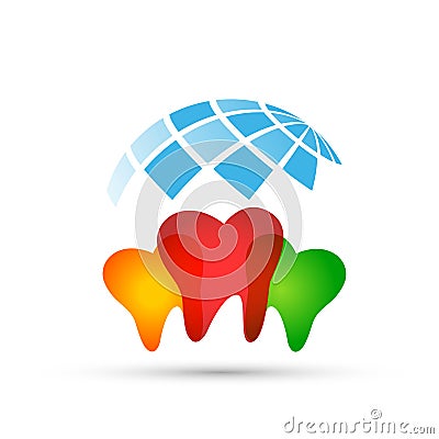 Globe Dentist logo icon element vector health care dental clinic icon on white background for company Cartoon Illustration