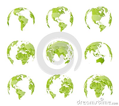 Globe, different sides view. All country borders on world political map. Eastern and Western hemisphere. All world sides Vector Illustration