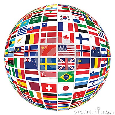 Different World Country Flags Globe Vector Illustration