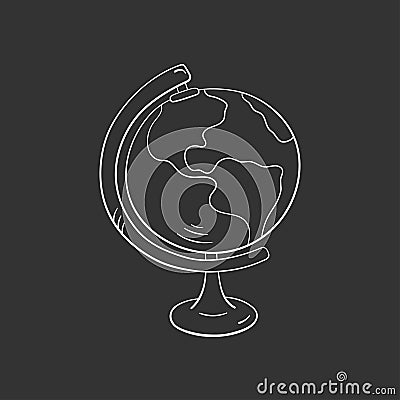 Globe earth in doodle style, vector illustration. Icon globe for print and design. Isolated element on chalk board Vector Illustration