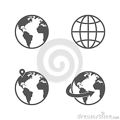 Globe earth icons set isolated on white background Vector Illustration