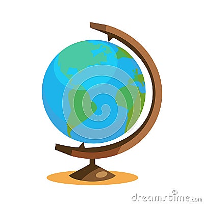 Globe and Earth. School tools for the study of geography isolated on white background. Vector Illustration