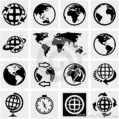Globe earth vector icons set on gray. Vector Illustration