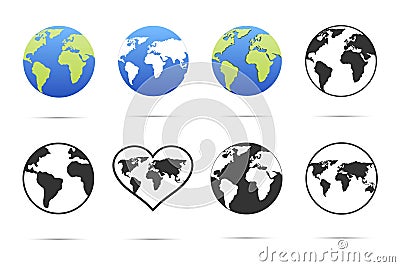 Globe earth vector icons set, planet Earth icon. Differents style of planets, Flat planet Earth icon Stock Photo