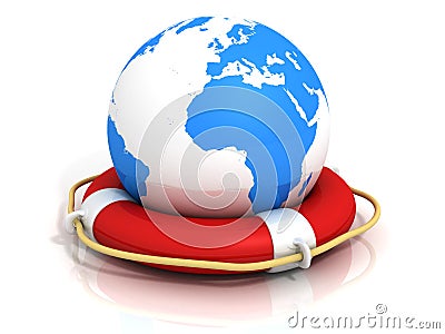 Globe earth world sphere and lifebuoy ring Stock Photo