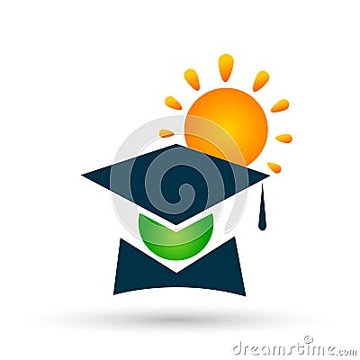 Globe education Graduates people world sun logo icon successful graduation students bachelor icon element on white background Cartoon Illustration