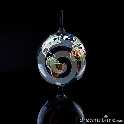 globe in the form of a falling drop of water on a black background. Stock Photo