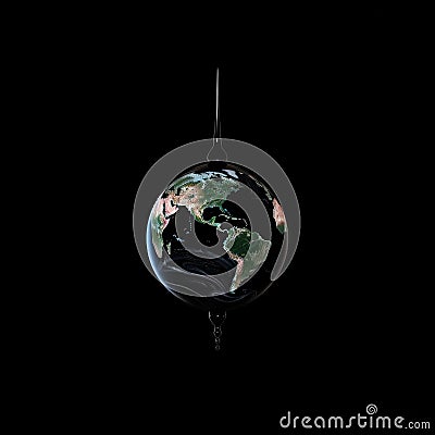 globe in the form of a falling drop of water on a black background. Stock Photo