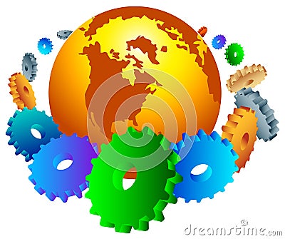 Globe with gear wheels Vector Illustration