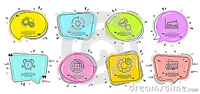 Globe, Gears and Idea icons set. Graph chart, Bitcoin system and Trade chart signs. Vector Vector Illustration