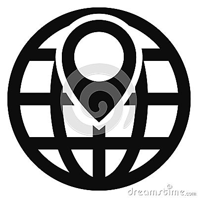 Globe with geo pin sign. Worldwide location black icon Vector Illustration