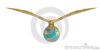 Globe and gold eagle.3D illustration. Cartoon Illustration