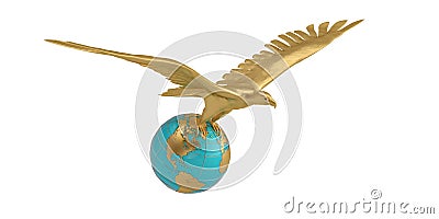 Globe and gold eagle.3D illustration. Cartoon Illustration