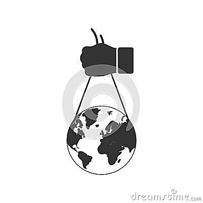 Globe with hand icon flat Vector Illustration