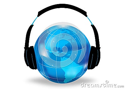 Illustrated Earth with headphones Stock Photo