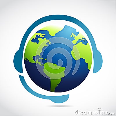 Globe with headphones illustration design Cartoon Illustration