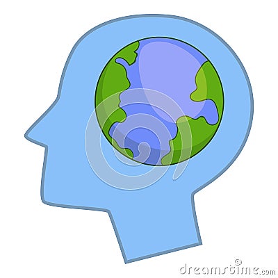 Globe in human head icon, cartoon style Vector Illustration