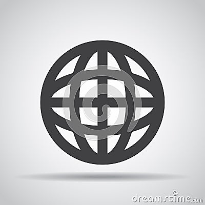 Globe icon with shadow on a gray background. Vector illustration Vector Illustration