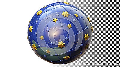 Globe icon with stars representing world map and global symbol png transparent image Generative AI Stock Photo