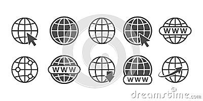 Globe internet icon. vector earth, world, planet sign. cyberspace computer network set. www mouse cursor isolated concept logo Cartoon Illustration