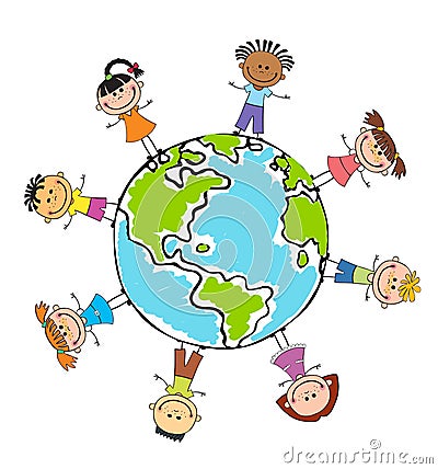 Globe kids. Children Earth day. Vector Vector Illustration